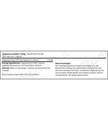 Pure Magnesium Malate 180 vegan caps 115mg malate minerals - Buy Online on GoSupps.com