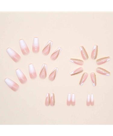 Foccna Pink Fake Nails - French Glitter Acrylic Long Press-On Nails | 24PCS Full Cover Nail Tips for Women & Girls - Buy Online on GoSupps.com