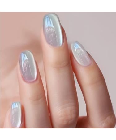 White Cat Eye Press on Nails Short Fake Nails Glossy Acrylic Nails Shiny Square False Nails Full Cover Glue on Nails Stick on Nails for Squoval Manicure 24Pcs Style5 1 Fl Oz (Pack of 24)