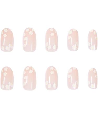 24pcs Short Almond Nude Stick on False Nails with Flowers Pattern - Removable Press on Nails for Women and Girls | Nail Art Accessories - Buy Online on GoSupps.com