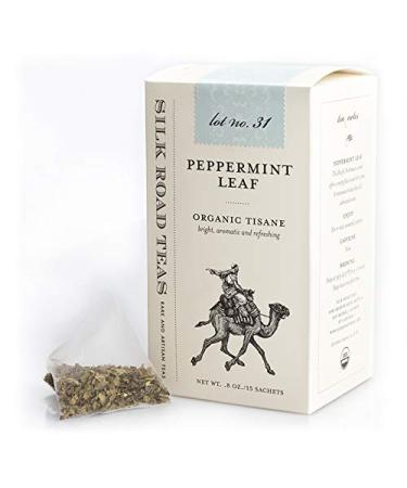 Silk Road Teas Organic Fair Trade Peppermint Leaf Tea | Herbal | Non-Caffeinated | Pacific Northwest Origin | Complex Fresh Cool Flavor | Improves Digestion | Antioxidants | 15 Non-GMO Corn Silk Biodegradable bags