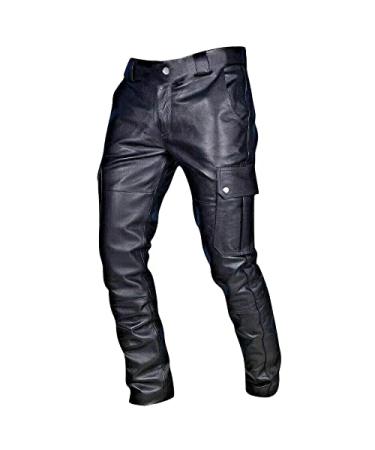Leather Pants,Men's Autumn Winter Punk Retro Goth Slim Solid Color Lounge Pants Trousers with Pockets X-Large 01black