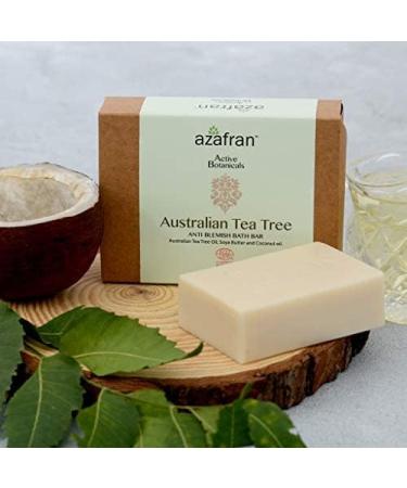 Azafran Australian Tea Tree Body Bath Soap Bar - 3.53oz | Organic Essential Oil Vegan Anti-Blemish Sensitive Skin Safe - Buy Online on GoSupps.com