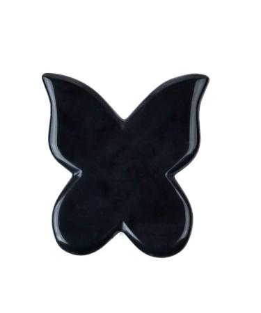 Natural Healing Crystal Black Obsidian Jade Gua Sha Butterfly Scraping Massage Tool Genuine Healing Gemstone for Facial Lifting and Tightening Massage Anti-Wrinkles Anti-Aging (Obsidian)