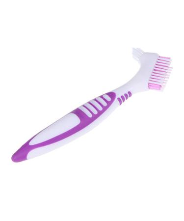 Smalibal Premium Denture Cleaning Brush Set with Multi-Layered Bristles & Ergonomic Rubber Handle, Portable Denture Double Sided Brush for False Teeth Cleaning Purple