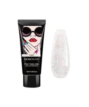 Morovan Poly Gel Nail- 15ml Clear Glitter Gel Nail Builder Gel Nail Gel Trendy Nail Art Design Nail Extension Gel Salon Nail Easy DIY Salon Nail at Home for Nail Art Beginner & Professional