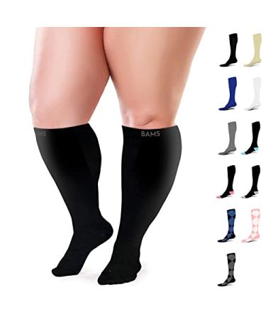 BAMS Plus Size Compression Socks Wide Calf XXL XXXL  Graduated Bamboo Knee-High Support Black XX-Large