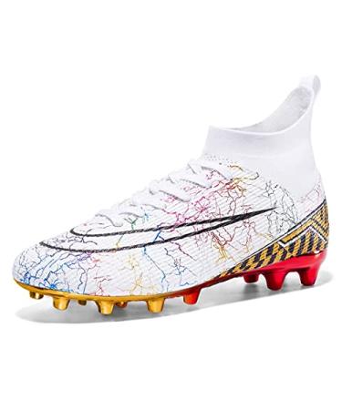 Jugafu Mens Soccer Cleats Football Boots Spikes Shoes High-Top Unisex Outdoor/Indoor Training Athletic Sneaker 8 5-white