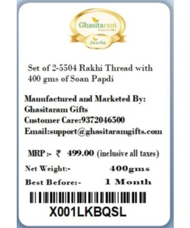 Ghasitaram Gifts Rakhis Online for Brother- Set of 2-5504 Rakhi Thread with 400 GMS of Soan Papdi Set of 2 Rakhis with 400 gms of Soan Papdi - Buy Online on GoSupps.com