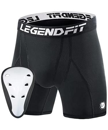 Legendfit Youth Boys Sliding Shorts with Protective Cup Athletic Compression Shorts for Baseball Football Lacrosse MMA Black Medium