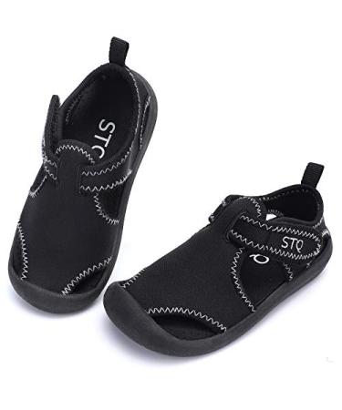 STQ Boys Girls Water Shoes Quick-Dry Slip on Beach Swim Pool Sandals(Toddler/Little Kid) Toddler (1-4 Years) 7 Toddler All Black