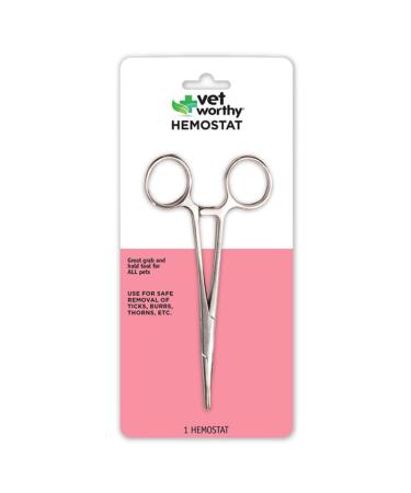 Vet Worthy Pet Hemostat - Stainless Steel Straight Hemostat to Remove Excess Hair, Burrs, Thorns One Pack