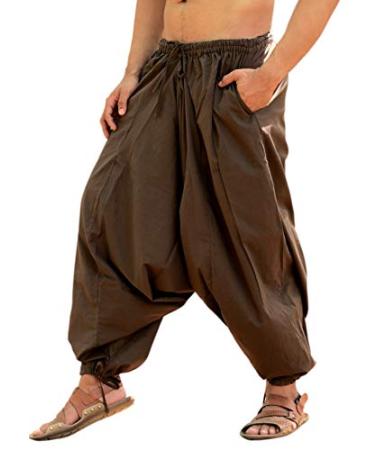 SARJANA HANDICRAFTS Men's Cotton Harem Yoga Baggy Genie Boho Pants One Size Brown