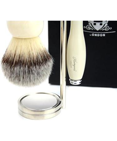 3 Piece Ivory Shaving Set - DE Safety Razor Synthetic Brush & Stand (No Blades Included) | Premium Grooming Essentials - Buy Online on GoSupps.com