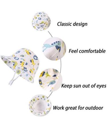 LANGZHEN Baby Girls Sun Protection Hat with Chin Strap - White, Animals Print | Adjustable Wide Brim Toddler Kids Hat for Summer Play (3-6 Months) - Buy Online on GoSupps.com