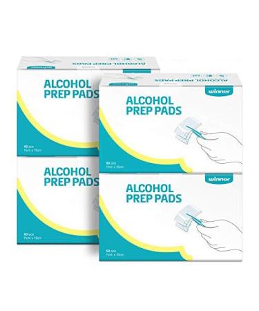 Winner Alcohol Prep Pads Larger Size 4-Ply Square Cotton Pads Well-Saturated in Alcohol 200 Alcohol Wipes (4.33 X 5.19 ) 50 Count (Pack of 4)