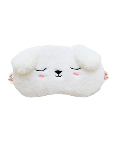 EleCharm Cute Animal Sleeping Mask Soft Plush Eye Mask Blindfold Cover for Kids Girls Women Home Sleeping Traveling (White Dog)