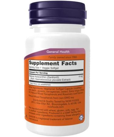 Now Foods Astaxanthin 4 mg - 60 Veggie Softgels | Powerful Antioxidant Supplement - Buy Online on GoSupps.com