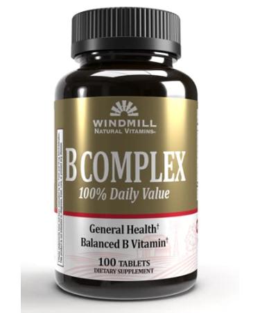 Windmill Natural Vitamins B Complex (100% Daily Value) Boost Energy Production and Promote Metabolism 100 Tablets 100 Servings