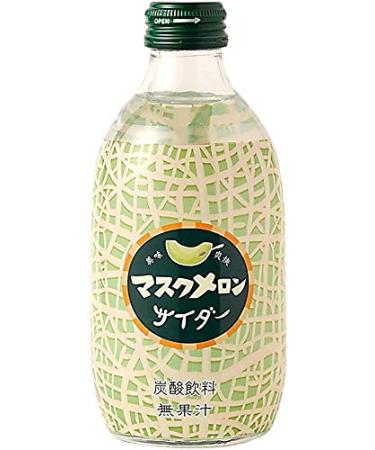 Tomomasu Japanese Soda Melon Cider in Glass, 10 fl oz (300mL) (Pack of 5) - Product of Japan.