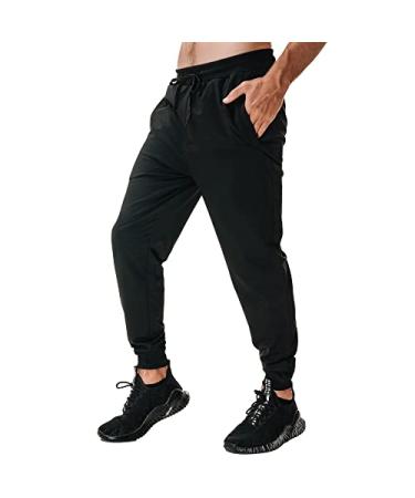 frueo Men's Golf Pants with Zip Pocket Slim Fit Joggers Elastic Waist Sweatpants for Men Athletic Pants for Workout, Jogging 802 Black Medium