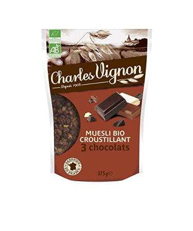 Charles Vignon Muesli Bio Croustillant - Trio de Chocolats 375g | D licieuse et Saine Collation Di t tique pour Votre Bien- tre | Certifi BIO - Le Lot De 3