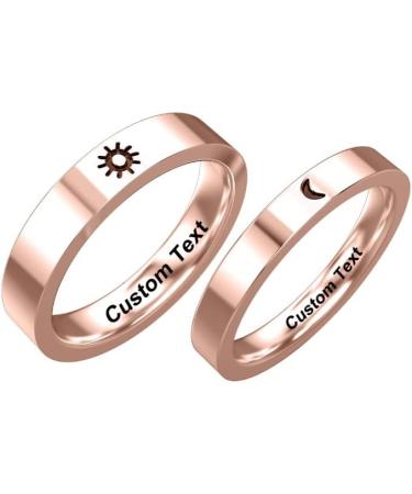 Custom Physethia Sun and Moon Promise Rings for Couples | Personalized Engagement & Wedding Band Sets in High Gloss Black Stainless Steel - Buy Online on GoSupps.com