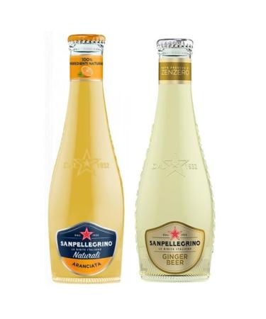 San Pellegrino Ginger Beer Soft Drinks with Notes of Ginger + Aranciata with Orange Juice, Non-Alcoholic Drink Disposable Glass Bottle, 20 cl