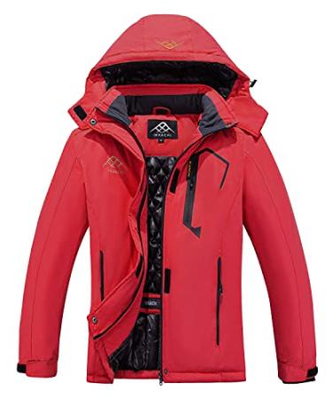 INVACHI Womens Ski Jacket Waterproof Warm Winter Snow Coat Mountain Windbreaker Hooded Raincoat Jacket Red Small