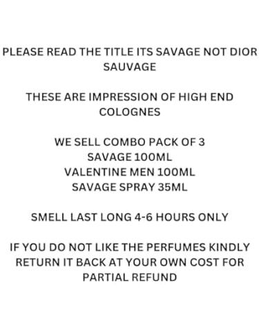 Savage Pour Homme & Valentine Milano for Man Cologne Combo Set for Men - Eau De Toilette Natural Spray 3.4 Fl Oz Each Pack of 3 - Buy Online on GoSupps.com