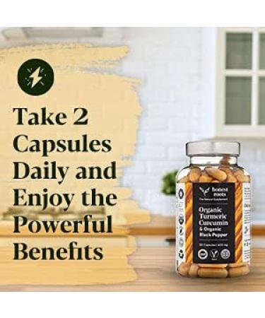 Honest Roots Organic Turmeric Curcumin Supplement with BioPerine - 600mg - 120 Capsules | Joint Support Vegan Supplement with Black Pepper | High Potency & Non-GMO - Buy Online on GoSupps.com