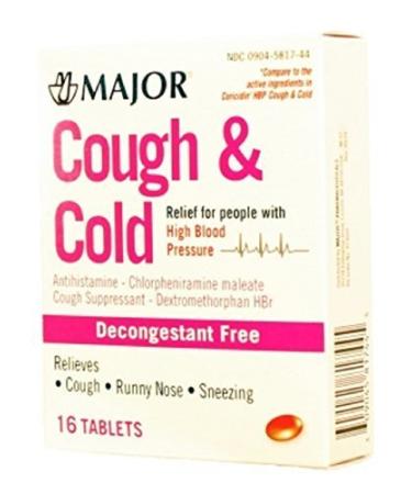 MAJOR COUGH & COLD TABS HIGH BLOOD PRSR CHLORPHENIRAMINE MALEATE-4 MG Red 16 TABLETS UPC 309045817445 by Major Pharmaceuticals