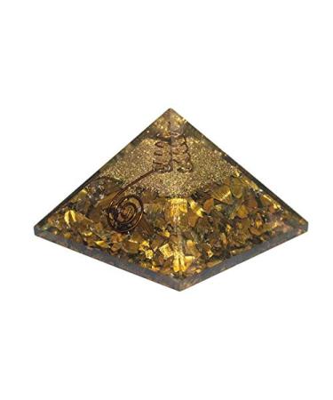 Tiger Eye Gemstone Orgone Pyramid with Crystal Point for Attracting Positive Energies EMF Protection Aura Cleansing & Enhance Home Decor Size :- 65-75 mm Approx