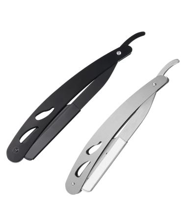 Lurrose 2st vintage razor holder Razor made of stainless steel clean razor black razor scissors for trimming the eyebrow tool man rustproof steel manual