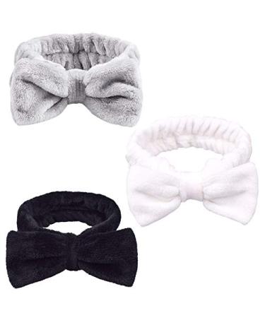 Queta 3 Pack Microfiber Bowtie Headbands for Women - Soft Makeup, Shower, Spa, Yoga Hair Bands in White, Gray, Black - Buy Online on GoSupps.com