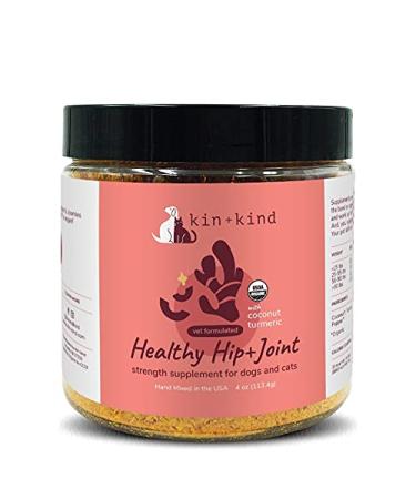 kin+kind Hip and Joint Supplement Dogs and Cats - Organic Healthy Hip & Joint Supplement for Dogs and Cats - Vet Formulated Natural Formula with Organic Turmeric, Black Pepper and Coconut- Made in USA 4 oz