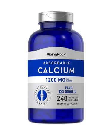 Calcium 1200 mg with Vitamin D3 | 240 Softgels | Absorbable Calcium Supplement | Bone Support Formula | Non-GMO Gluten Free | by Piping Rock