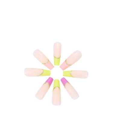 Vatocu Coffin False Nails - Long French Press On Nails Glitter Rainbow Art Ballerina Shape - 24 Pcs Acrylic Stick-On Nails for Women & Girls - Buy Online on GoSupps.com