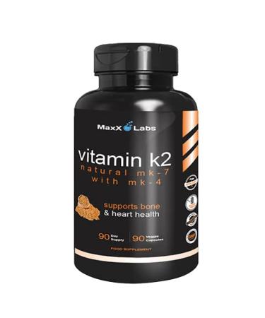 High Strength Vitamin K2-600 mcg - Full Spectrum Vitamin K2 MK4 MK7 Vitamin K MK7 Natto & MK4 & Calcium 100 mg K2 Vitamin Supplement Complex K2-7 M7-90 Works w/ Vitamin D3 5000 IU 90 Veggie Caps 90 Count (Pack of 1)