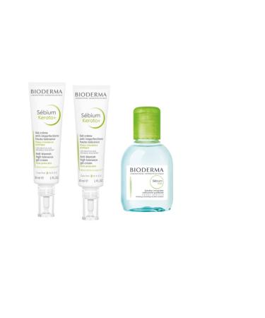 Bioderma Sebium | Sebium Kerato Plus + Sebium H2O | Hydrates & Purifies | High Tolerance | Anti-imperfection & Anti-marks | Face | Acne Prone Skin | Set of 2x30mL + 1x100mL