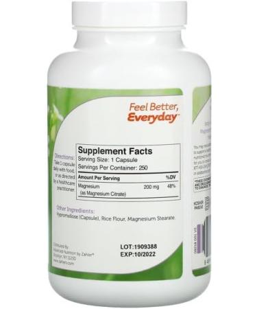 Zahler Magnesium Citrate 200mg - 250 Capsules | Bioactive Formula for Optimal Absorption - Buy Online on GoSupps.com