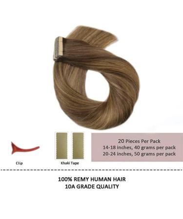 Shop 14 Balayage Tape-In Hair Extensions - Chocolate Brown to Caramel Blonde (#4/4/27) | 100% Real Hair 20PCs Invisible Skin Weft - Buy Online on GoSupps.com