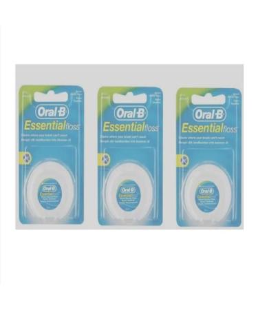 3X 50m Oral B Essential Dental Floss Waxed - Mint Waxed by