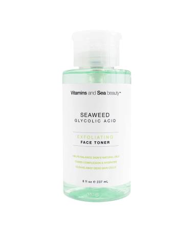 Vitamins and Sea Beauty  Exfoliating Face Toner with Glycolic Acid and Seaweed  Oil Control Facial PH Balancing Dead Skin Pore Minimizer  All Skin Types  8 Fl Oz
