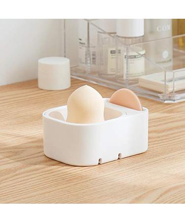 Hikinlichi Beauty Sponge Organizer Makeup Sponge Holder Cosmetic Sponge Powder Puff Blender Carrying Case Protective Reusable Washable Ivory White