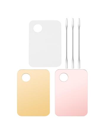 MAGICLULU Palette de Maquillage 3 Pi ces avec Plateaux en Acrylique Transparent Rose et Dor 6 Spatules en Acier Inoxydable Plaque de M lange Fond de Teint et Fard Paupi res Outil