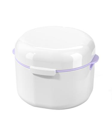 POFET Denture Soaking Bath with Strainer Basket Container for Artificial Teeth Denture Cup for Travel Cleaning (White)