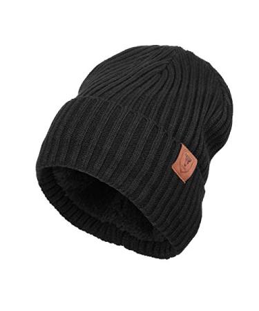 OZERO Knit Beanie Winter Hat, Thermal Thick Polar Fleece Snow Skull Cap for Men and Women Black
