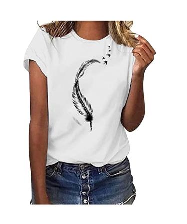 Oversized T-Shirts Shirts for Women Womens Fashion Dragonfly Print Tshirt Short Sleeve Blouse Business Trendy T-Shirts Funny Tee Shirts for Women#white Large