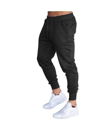 BUXKR Men's Slim Joggers Workout Pants for Gym Running and Bodybuilding Athletic Bottom Sweatpants with Deep Pockets Black Medium